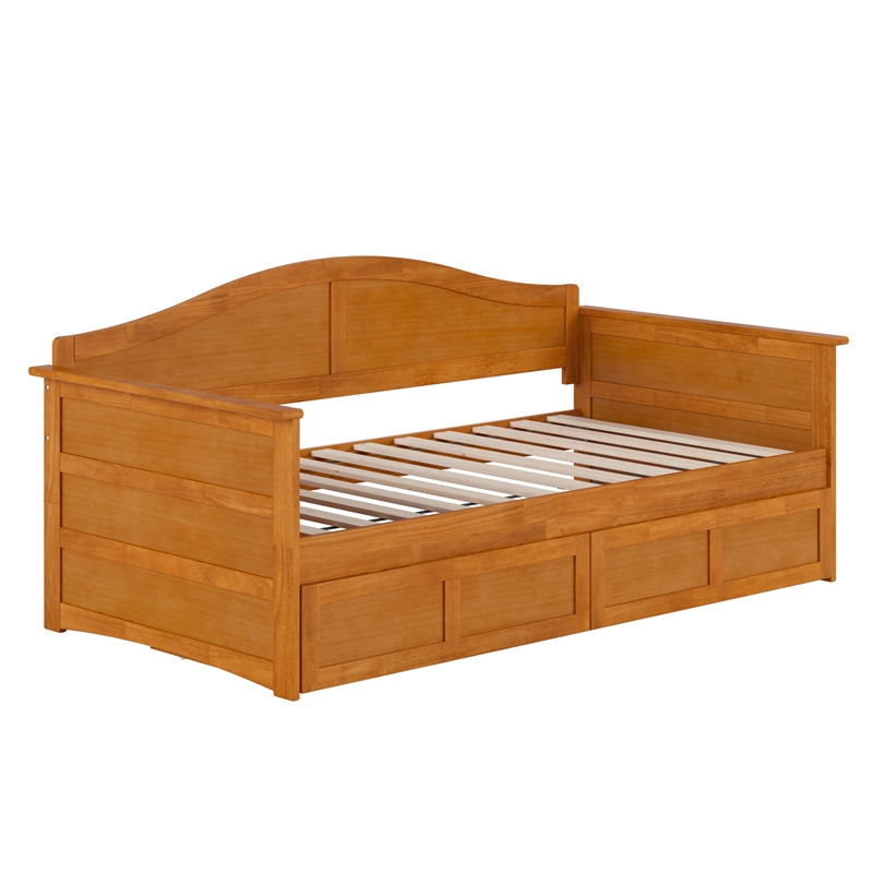 Pemberly Row Mid-Century Wood Twin Daybed with Set of 2-Drawers in Light Toffee