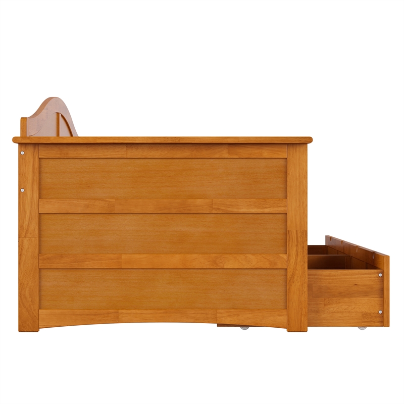 Pemberly Row Mid-Century Wood Twin Daybed with Set of 2-Drawers in Light Toffee