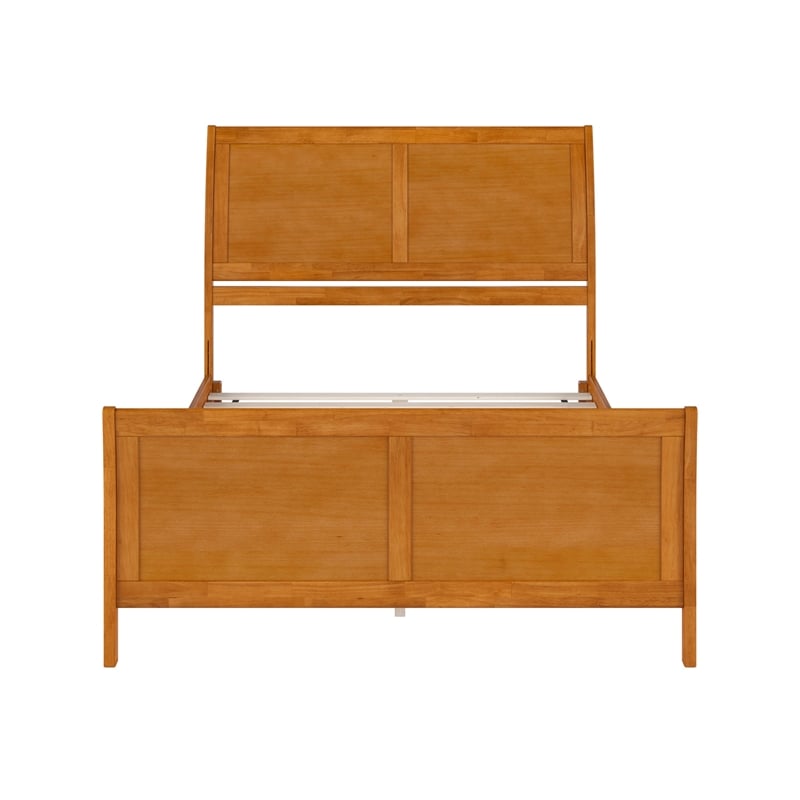 Pemberly Row Queen Wood Low Platform Bed with Matching Footboard in Light Toffee