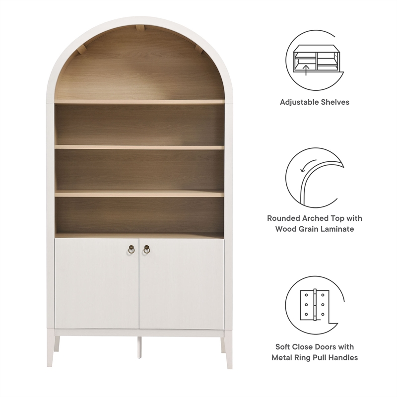 Pemberly Row Modern Wood Storage Display Cabinet Bookshelf in Ivory