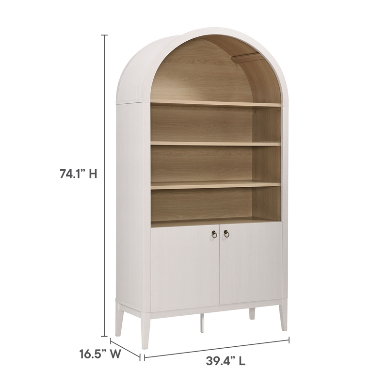 Pemberly Row Modern Wood Storage Display Cabinet Bookshelf in Ivory