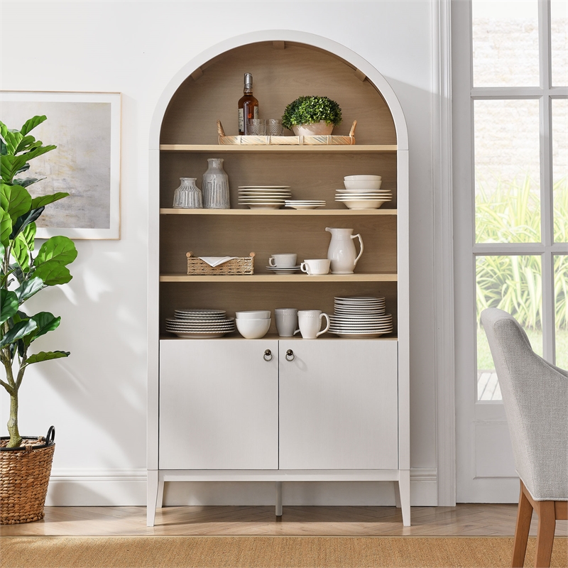 Pemberly Row Modern Wood Storage Display Cabinet Bookshelf in Ivory