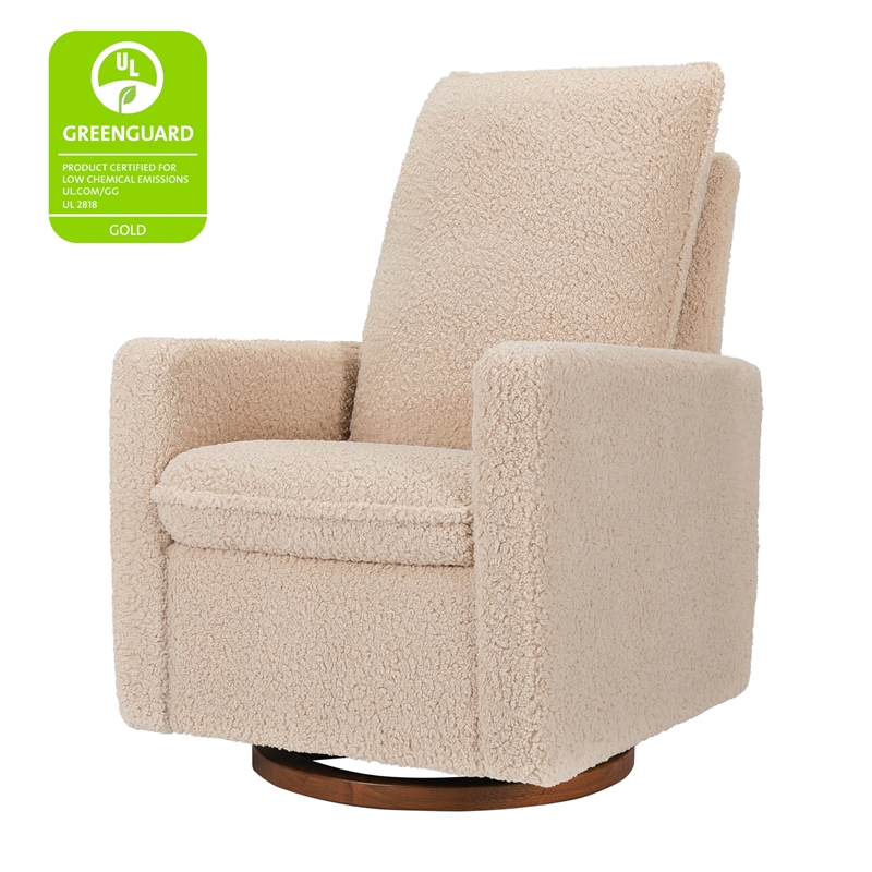 Pemberly Row Modern Polyester Pillowback Swivel Glider in Chai Shearling