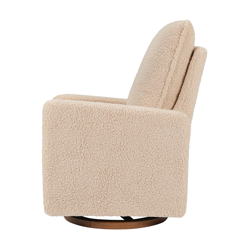 Pemberly Row Modern Polyester Pillowback Swivel Glider in Chai Shearling