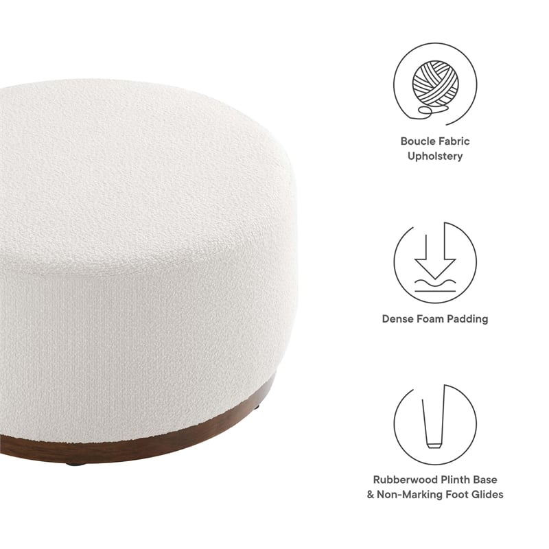 Pemberly Row Modern Fabric Ottoman in Cloud White and Walnut