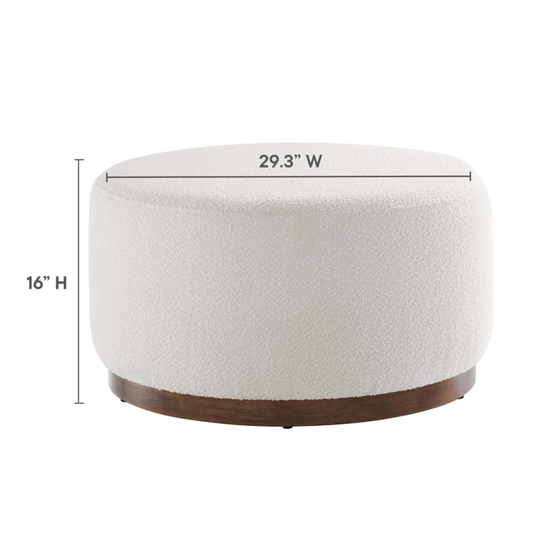 Pemberly Row Modern Fabric Ottoman in Cloud White and Walnut