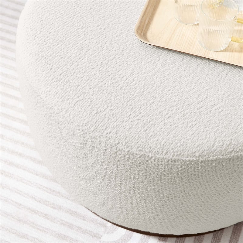 Pemberly Row Modern Fabric Ottoman in Cloud White and Walnut