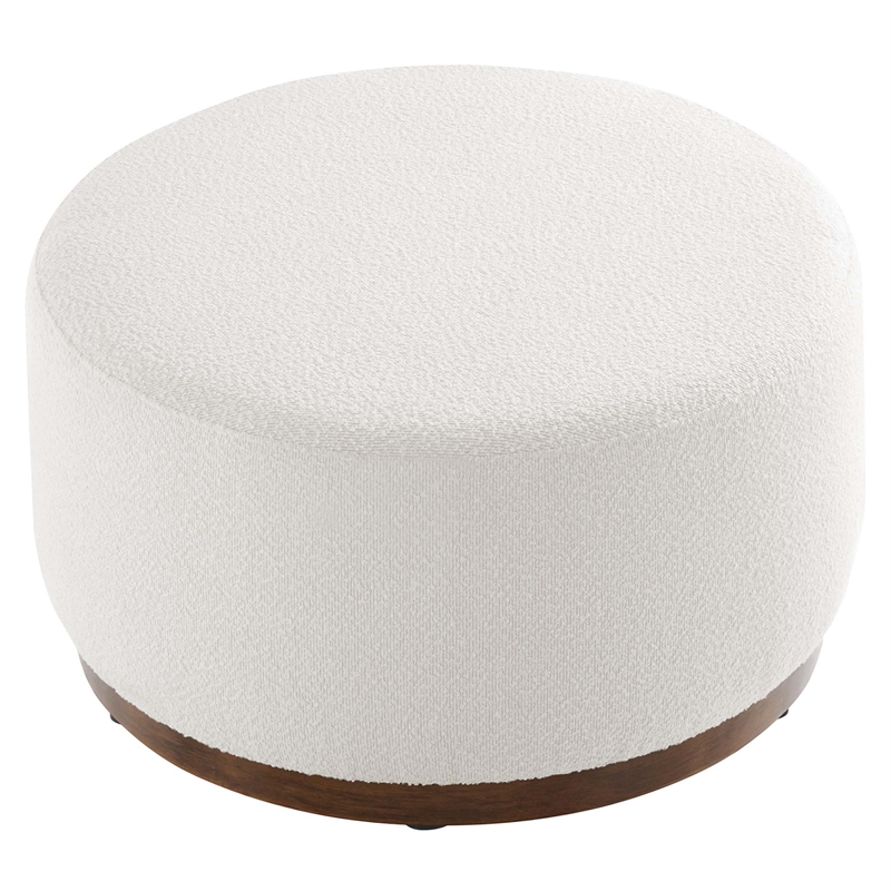 Pemberly Row Modern Fabric Ottoman in Cloud White and Walnut