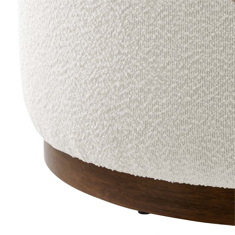 Pemberly Row Modern Fabric Ottoman in Cloud White and Walnut