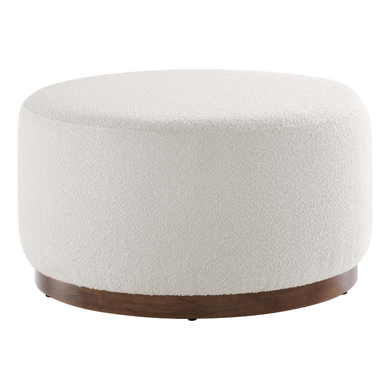 Pemberly Row Modern Fabric Ottoman in Cloud White and Walnut