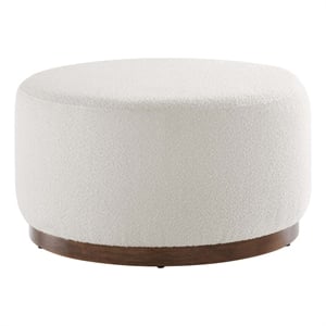 Pemberly Row Modern Fabric Ottoman in Cloud White and Walnut