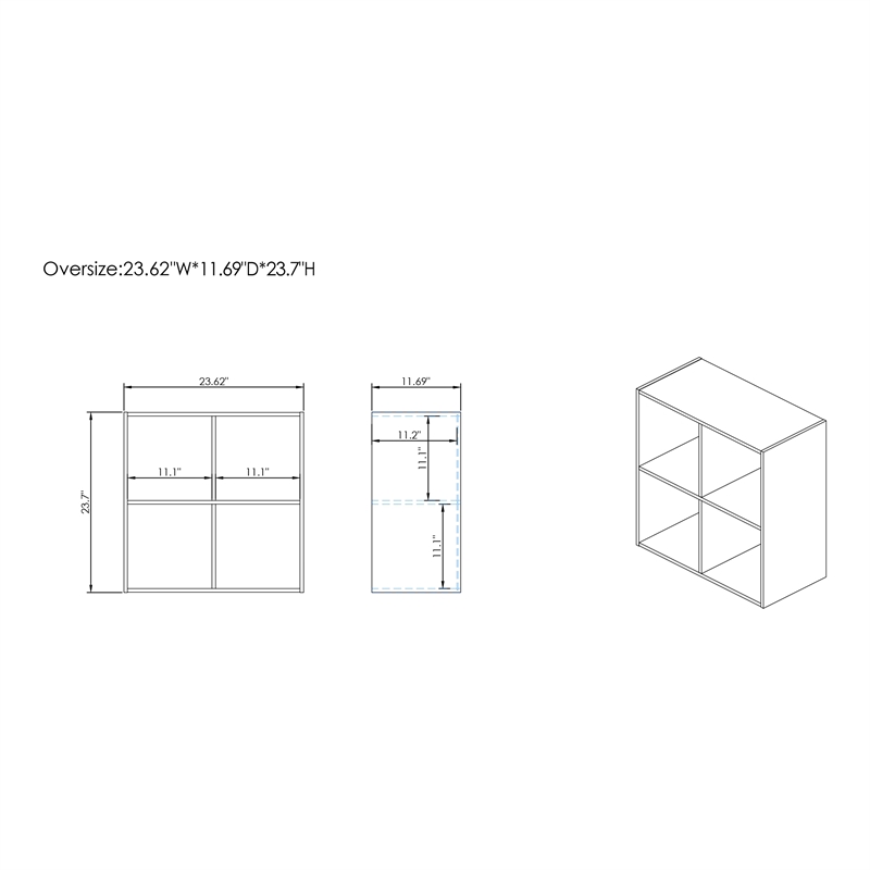 Pemberly Row Contemporary Stackable Wood 4-Cube Bookcase in Gray