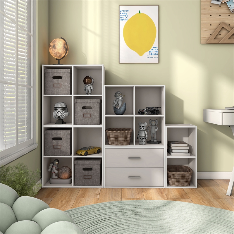 Pemberly Row Contemporary Stackable Wood 4-Cube Bookcase in Gray