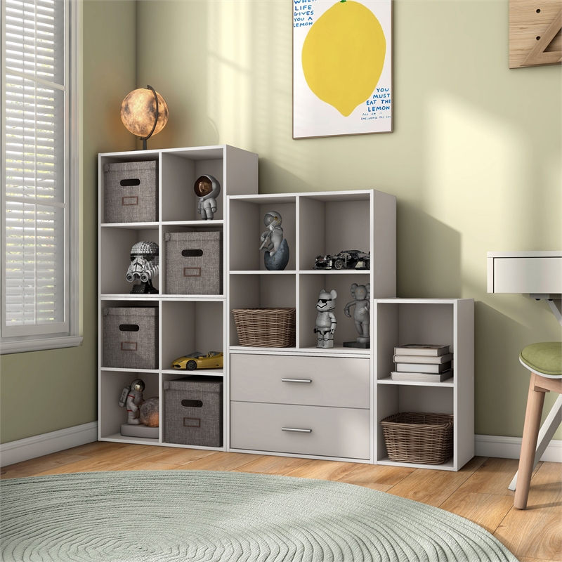 Pemberly Row Contemporary Stackable Wood 4-Cube Bookcase in Gray