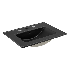 Pemberly Row Ceramic Modern 24&quot Bathroom Sink in Black With Rectangular Basin