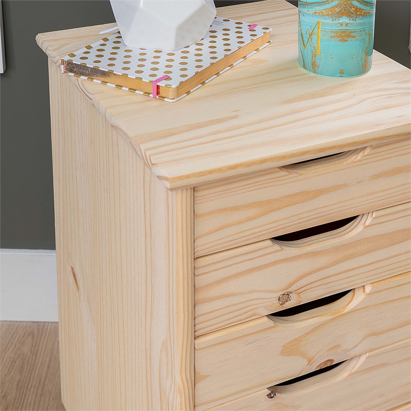 Pemberly Row 6-Drawer Unfinished Pine Wood Rolling Storage Cart Recessed Handles
