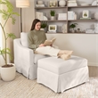 Pemberly Row Storage Ottoman with Tray and Slipcover in Ivory Basketweave Fabric