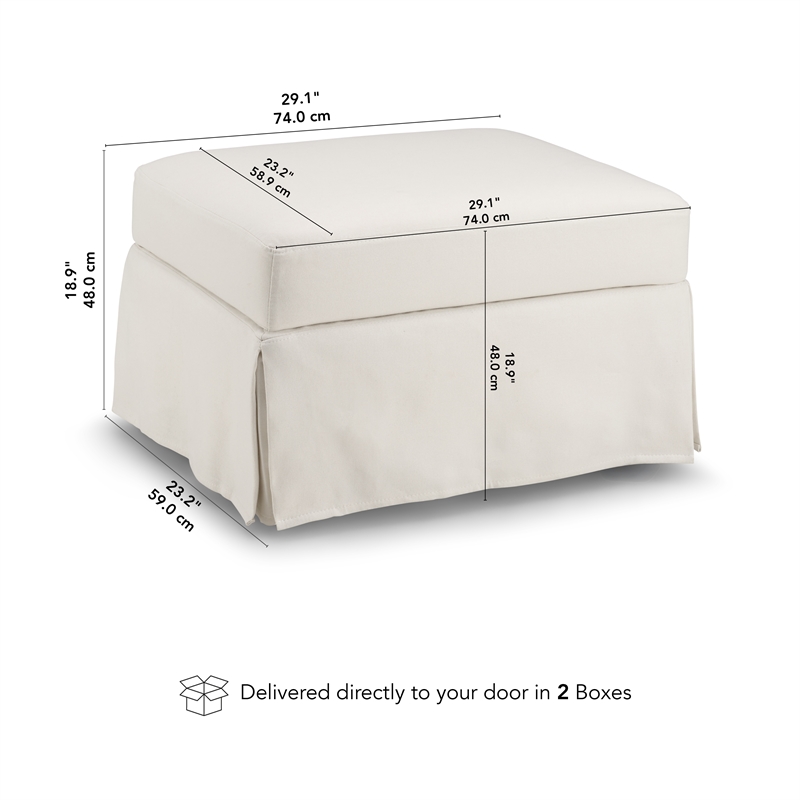 Pemberly Row Storage Ottoman with Tray and Slipcover in Ivory Basketweave Fabric