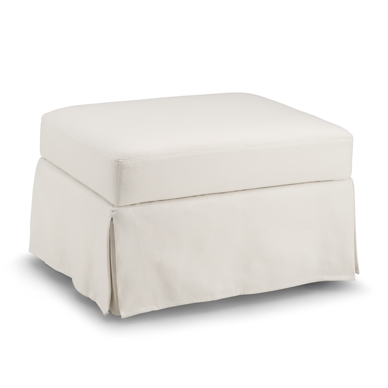 Pemberly Row Storage Ottoman with Tray and Slipcover in Ivory Basketweave Fabric