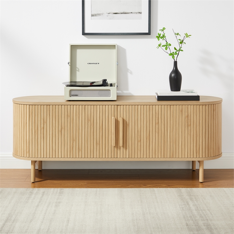 Pemberly Row Contemporary Wood Record Storage Media Console in Ash