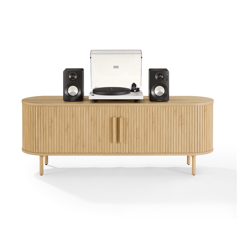 Pemberly Row Contemporary Wood Record Storage Media Console in Ash