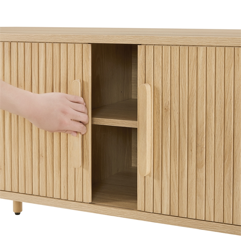 Pemberly Row Contemporary Wood Record Storage Media Console in Ash