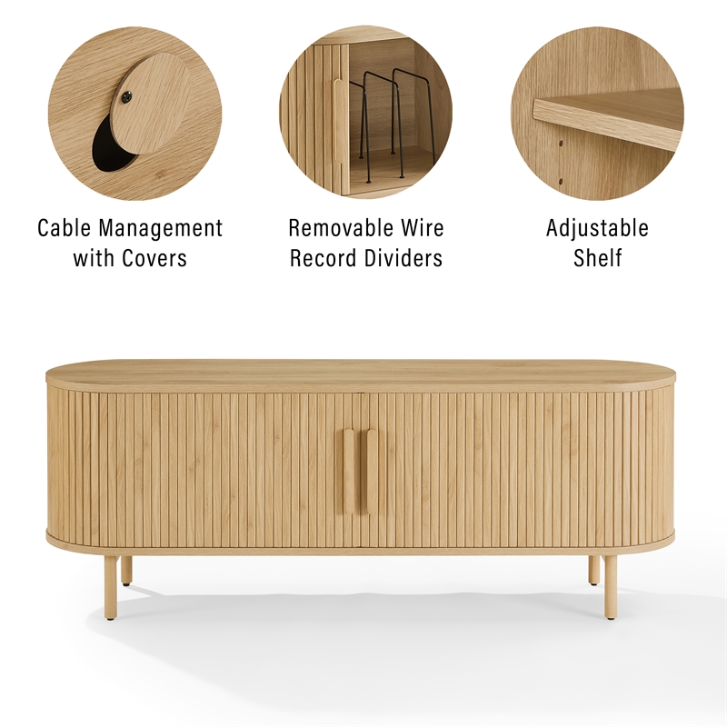 Pemberly Row Contemporary Wood Record Storage Media Console in Ash