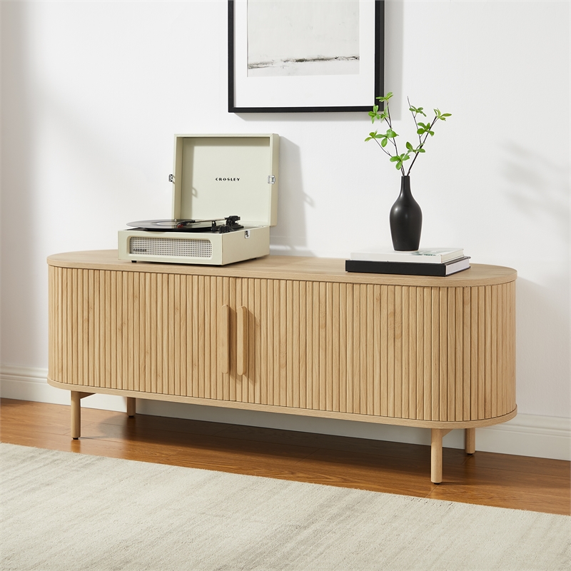 Pemberly Row Contemporary Wood Record Storage Media Console in Ash