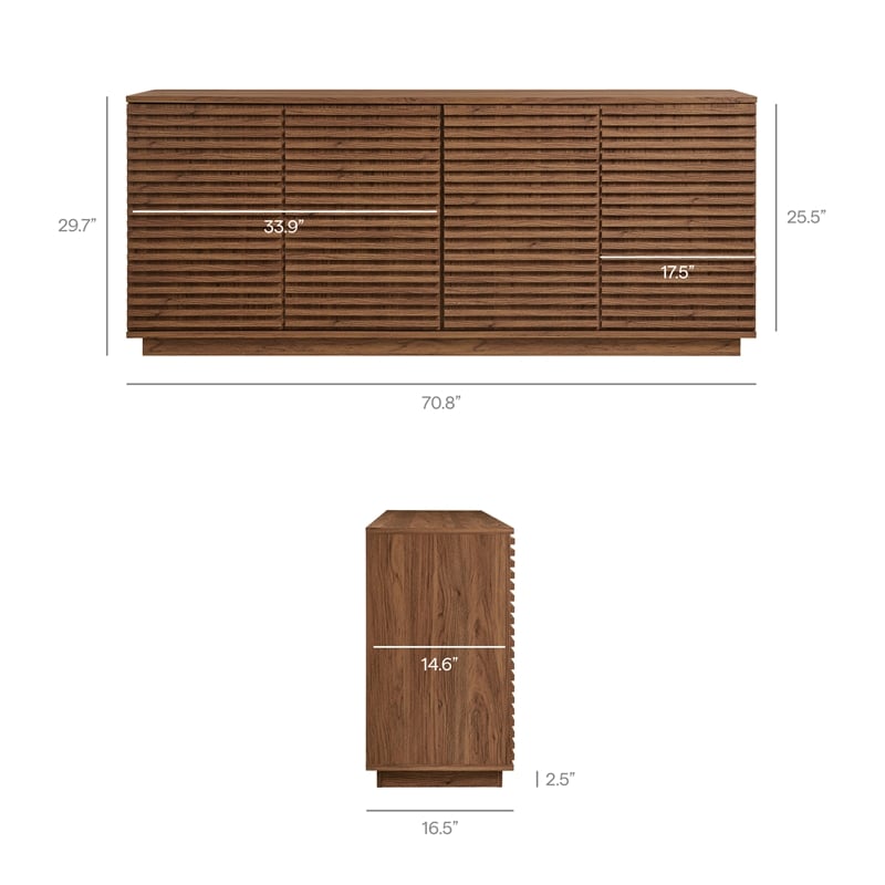 Pemberly Row Wood 4-Door Fluted Sideboard Cabinet TV Stand in Walnut