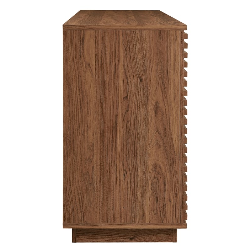 Pemberly Row Wood 4-Door Fluted Sideboard Cabinet TV Stand in Walnut