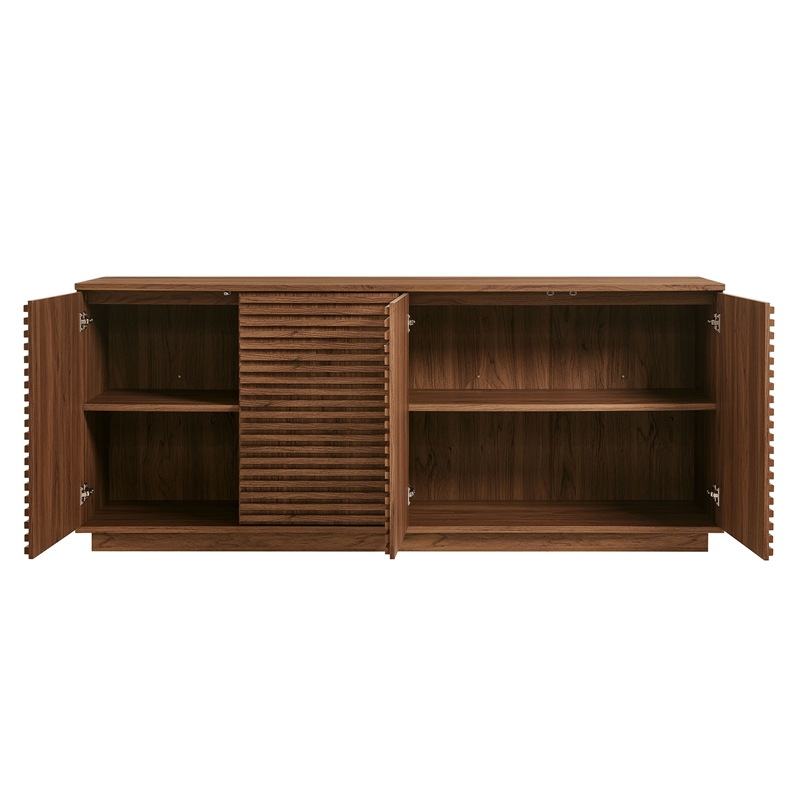 Pemberly Row Wood 4-Door Fluted Sideboard Cabinet TV Stand in Walnut