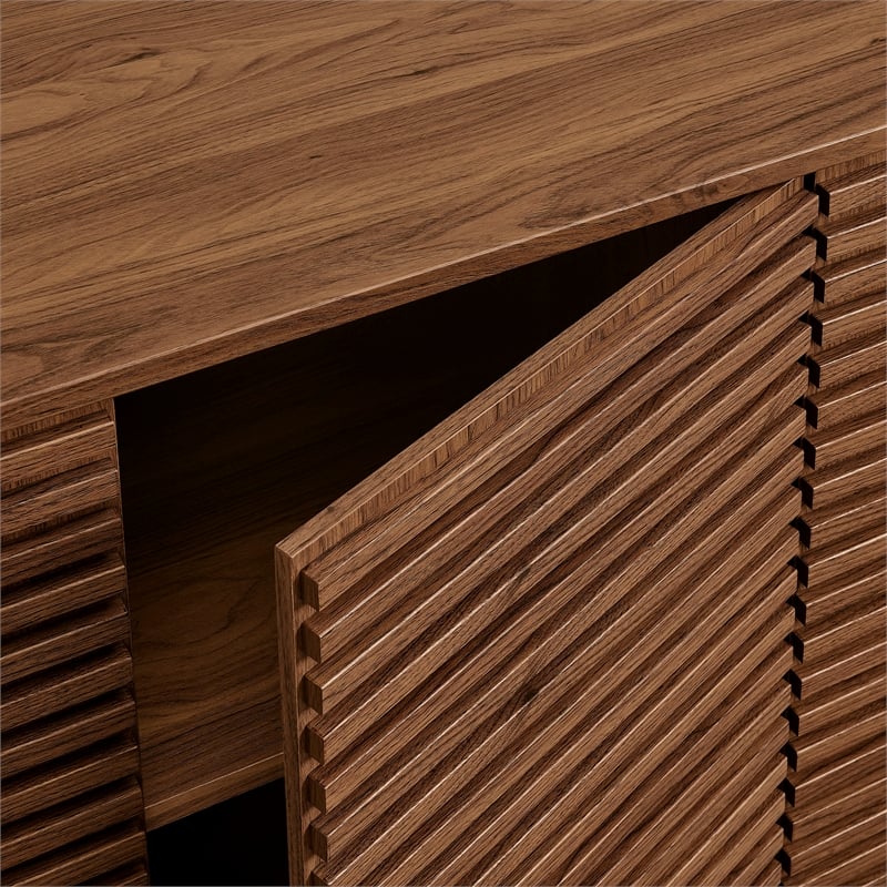 Pemberly Row Wood 4-Door Fluted Sideboard Cabinet TV Stand in Walnut