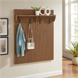 Pemberly Row Contemporary Wood Fluted Coat Rack Panel With Shelf in Walnut