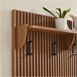 Pemberly Row Contemporary Wood Fluted Coat Rack Panel With Shelf in Walnut