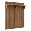 Pemberly Row Contemporary Wood Fluted Coat Rack Panel With Shelf in Walnut