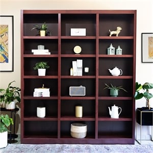 Pemberly Row Traditional Tall Wood Bookcase - 72 x 84&quot in Cherry