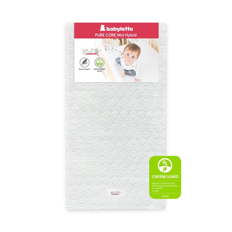 Pemberly Row Fabric White Mini Crib Mattress with Quilted Waterproof Cover