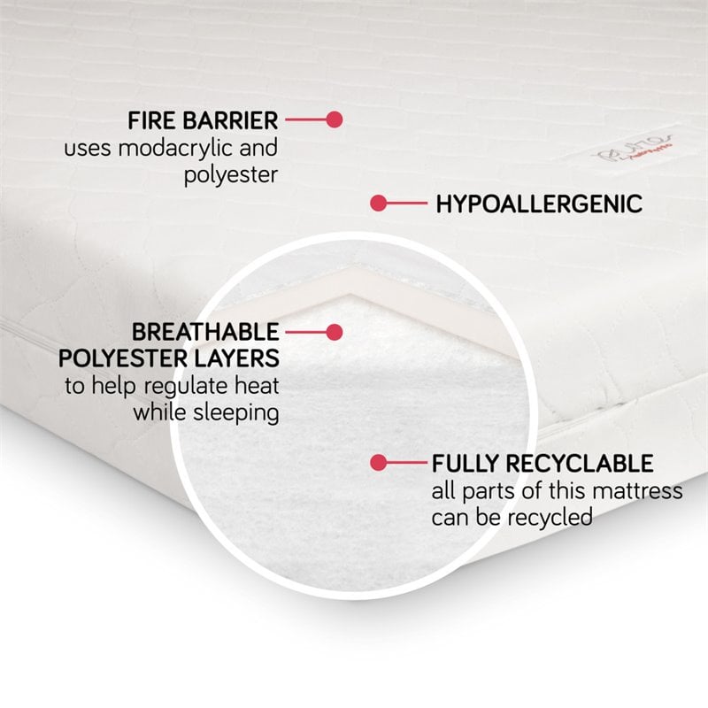 Pemberly Row Fabric White Mini Crib Mattress with Quilted Waterproof Cover