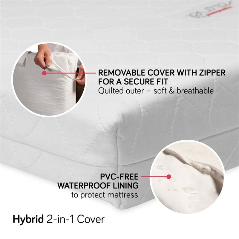 Pemberly Row Fabric White Mini Crib Mattress with Quilted Waterproof Cover