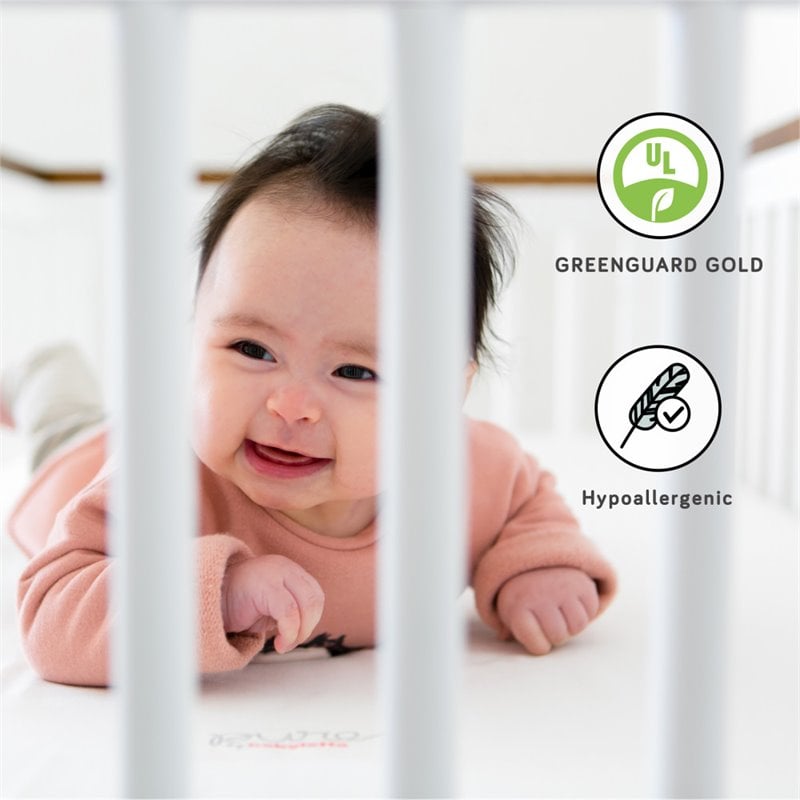 Pemberly Row Fabric White Mini Crib Mattress with Quilted Waterproof Cover