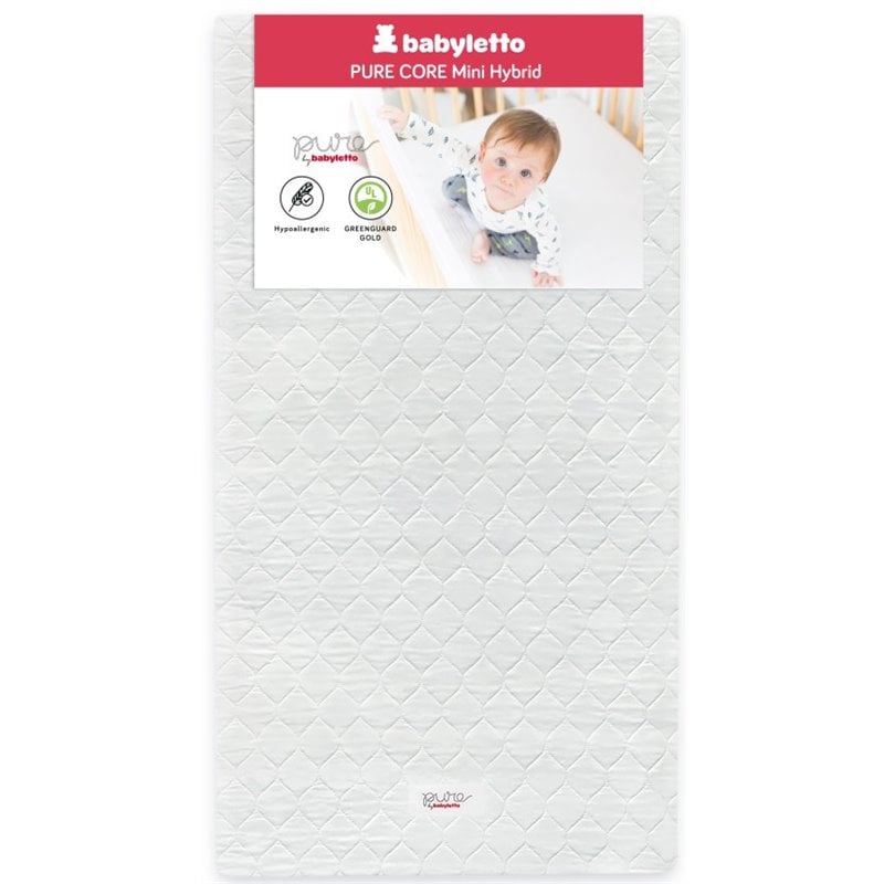 Pemberly Row Fabric White Mini Crib Mattress with Quilted Waterproof Cover