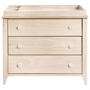 Pemberly Row Wood 3-Drawer Dresser with Removable Changing Tray in Natural