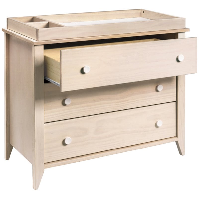 Pemberly Row Wood 3-Drawer Dresser with Removable Changing Tray in Natural