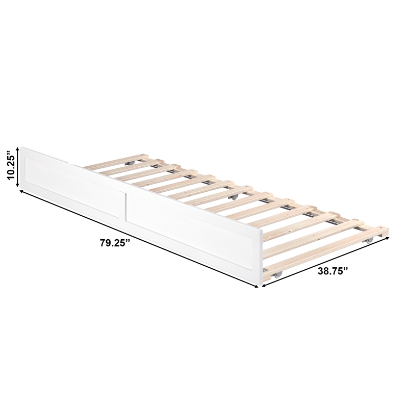 Pemberly Row Twin Extra Long Solid Wood Contemporary Trundle in White