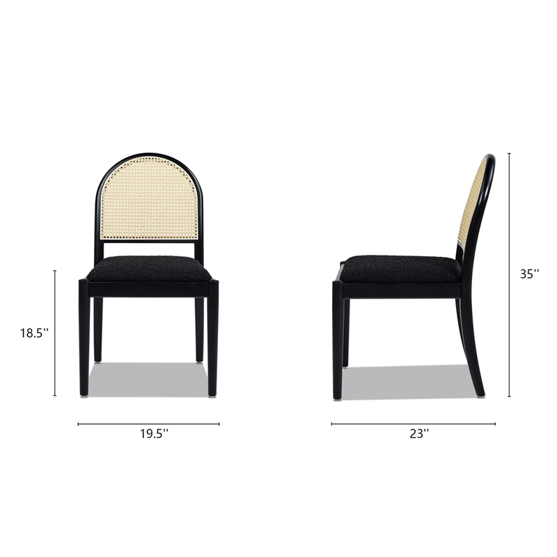 Pemberly Row Panama Curved Cane Side Chair Set of 2 in Black Boucle