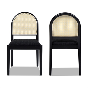 Pemberly Row Panama Curved Cane Side Chair Set of 2 in Black Boucle