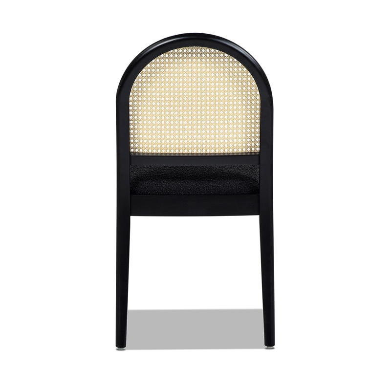 Pemberly Row Panama Curved Cane Side Chair Set of 2 in Black Boucle