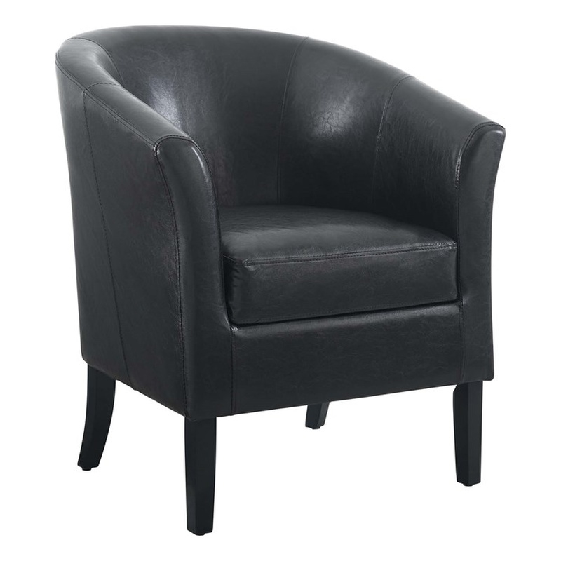 Pemberly Row Club Chairs Set of 2 in Black Faux Leather Upholstery