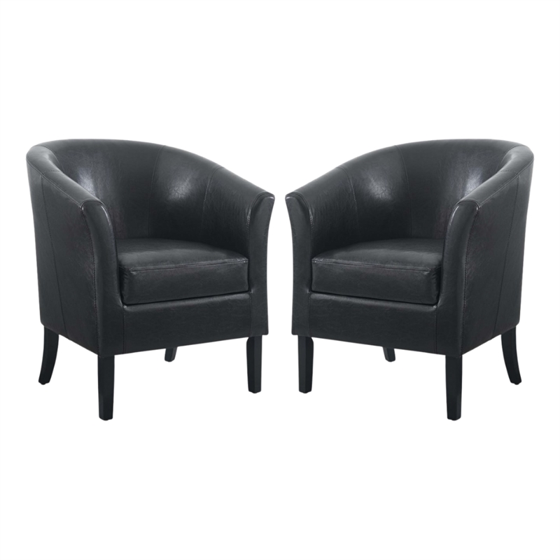Pemberly Row Club Chairs Set of 2 in Black Faux Leather Upholstery