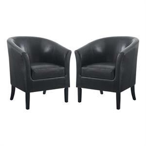 Pemberly Row Club Chairs Set of 2 in Black Faux Leather Upholstery